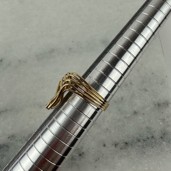 Solid 14K Yellow Gold and Diamond Abstract Ring - Picture 2 of 9